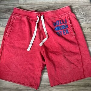 Hollister Red Casual Sweatshirt Shorts with Blue Logo Drawstring waist Size L